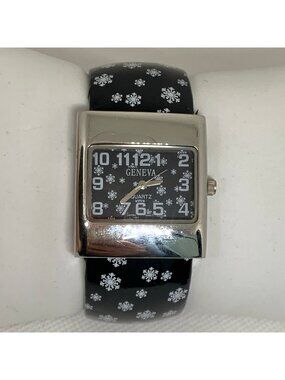 Geneva women silver black tone cuff bracelet watch 30mm quartz bracelet running